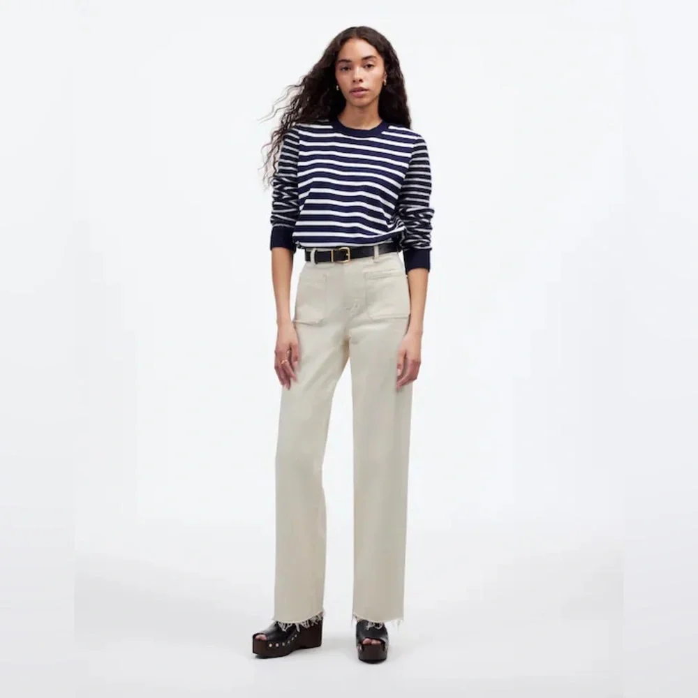Madewell Emmett Wide Leg Full Length Jeans‎ Patch Pockets Beige Size 30 NWOT